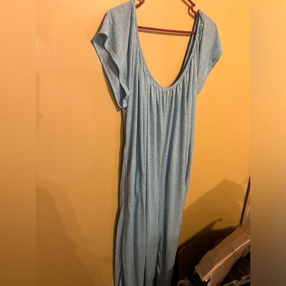 Free people beach blue linen blend oversized jumpsuit xs - Picture 4 of 11